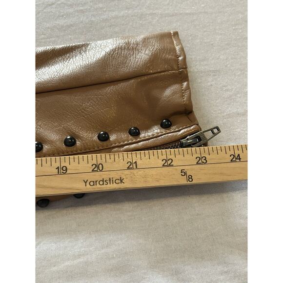 S P Y M Women's Jacket Faux Motorcycle Biker Coat Brown Large - Picture 13 of 14